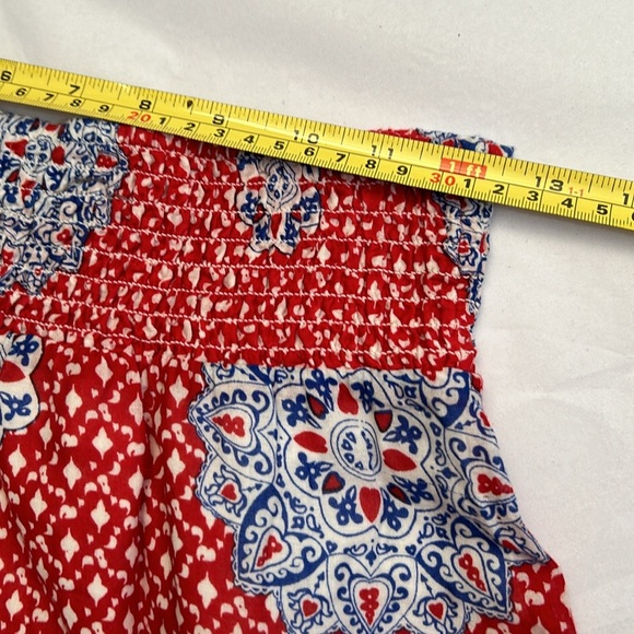 Old Navy Skirt Womens Small Red Blue Paisley Flowy Cotton Smocked Elastic waist - Picture 8 of 10